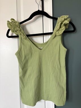 Old Navy Light Olive Ruffle Strap Ribbed Tank